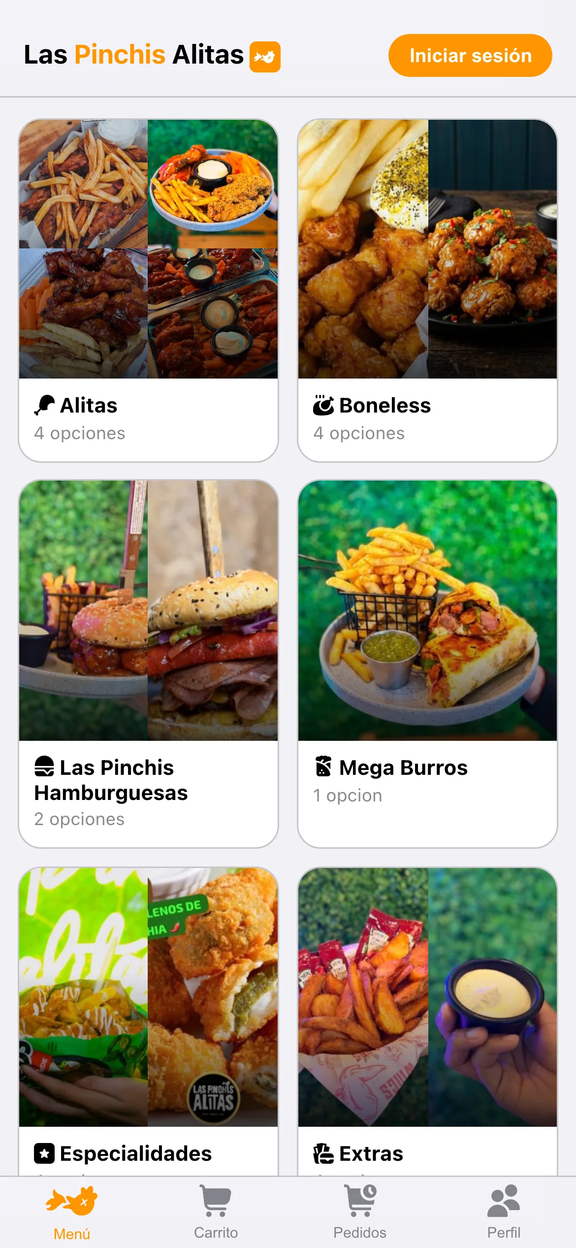 App del cliente con la carta del restaurante