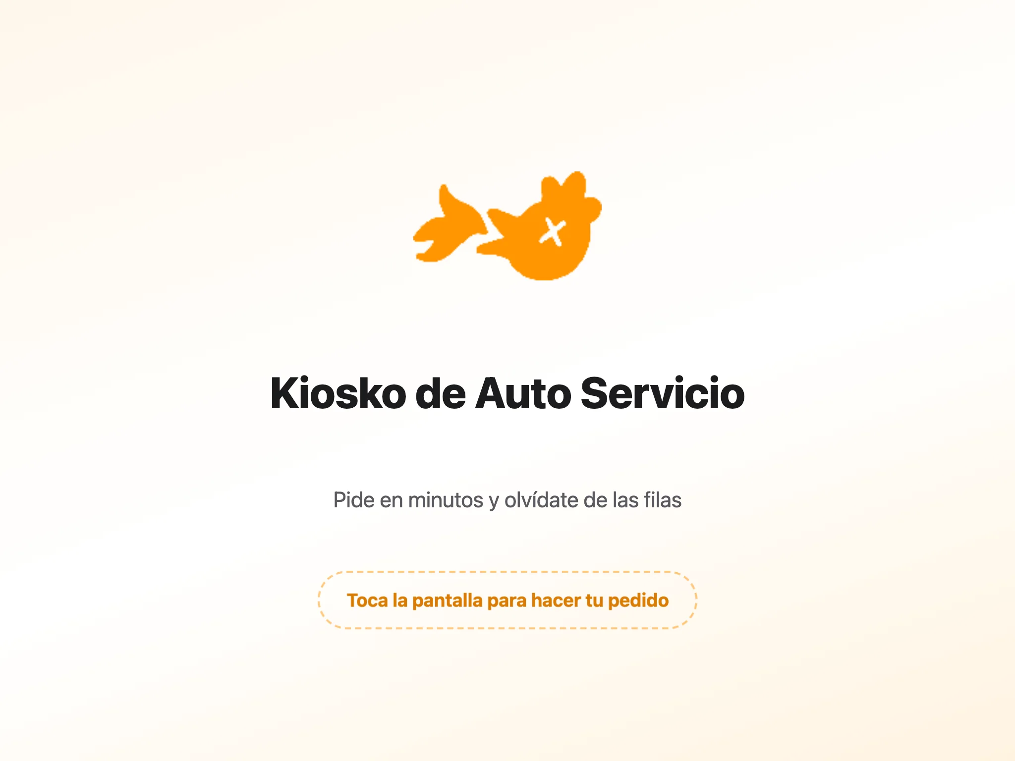 Pantalla de bienvenida del kiosko de autoservicio