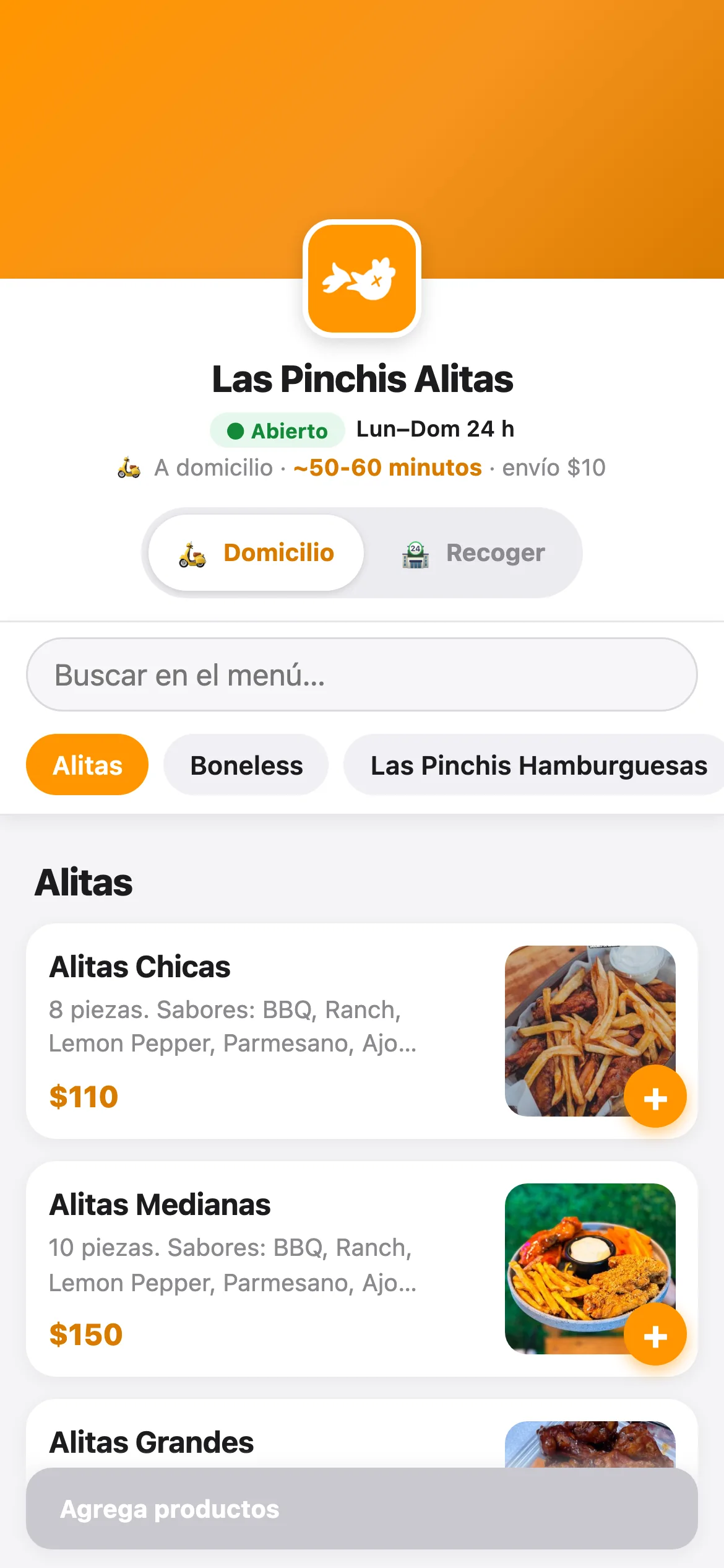 Menú digital en un teléfono, con fotos y precios