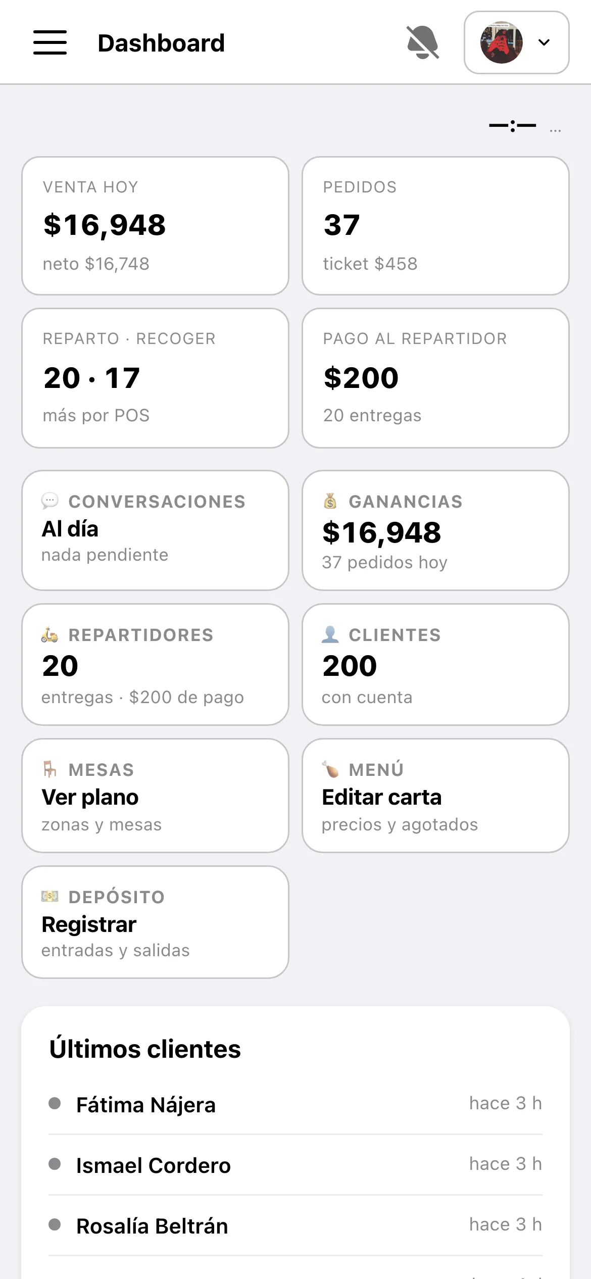 El mismo panel en un teléfono
